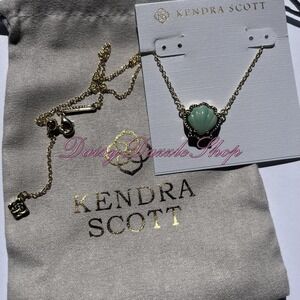 🐚Kendra Scott Brynne Gold Shell Pendant Necklace In Sea Green Chrysocolla New✨